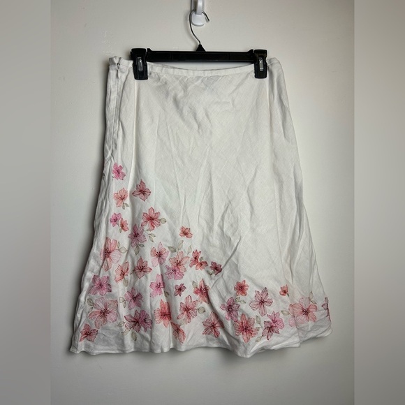 VTG Y2K Ann Taylor 10 Skirt 100% Linen Floral Embroidery White Minimalist preppy - Picture 2 of 11